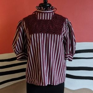 Sandro Paris Raphaelle maroon striped blouse